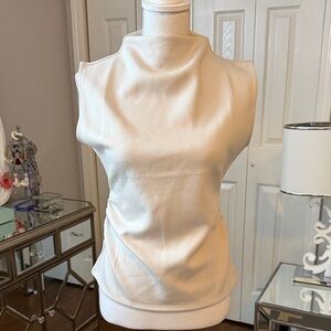 Truth By Republic Cream Sleeveless Mock Neck Top w/Side Ruching - Minimalist!